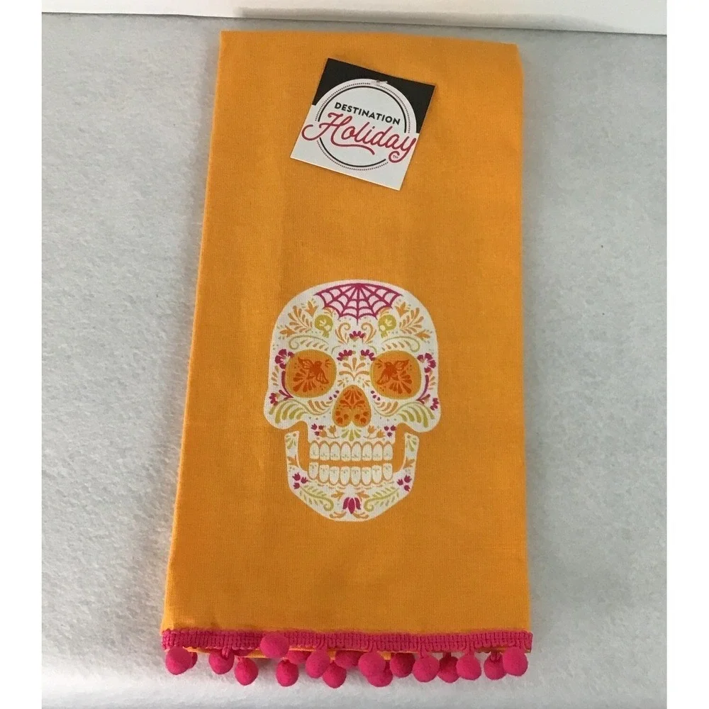 Day of Dead Kitchen Towel Sugar Skull Destination Holiday Marigold And Hot Pink